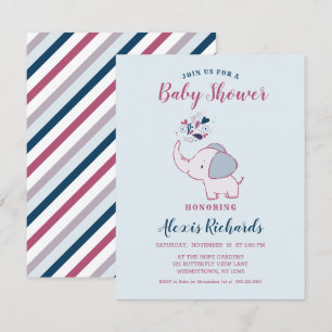 Roze & Navy Schattigee olifant thema Baby shower Kaart