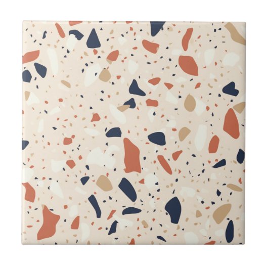 Roze Navy Terrazzo Effect Tegeltje (Voorkant)