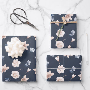 Roze Navyblauw Bloemige Verjaardag Baby Shower Inpakpapier Vel