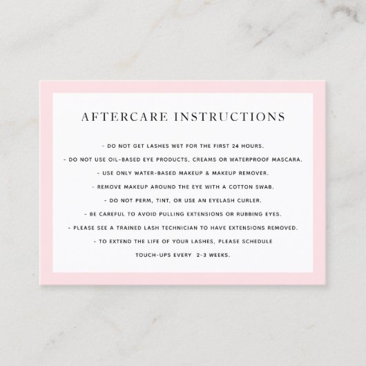 Roze nazorginstructies visitekaartje (Voorkant)