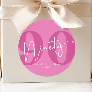 Roze negentig 90e negentigste verjaardag Party Fav Ronde Sticker