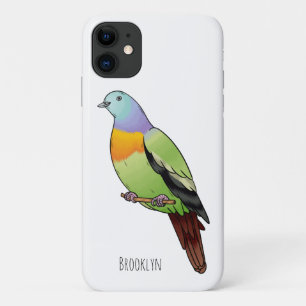 Roze-nekkige groene duivenvogel cartoon afbeelding iPhone 11 hoesje