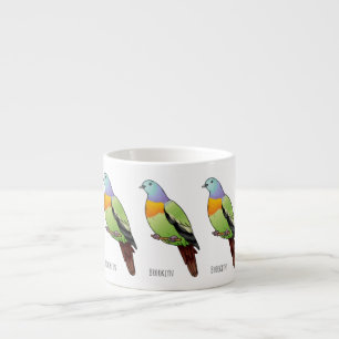 Roze-nekkige groene duivenvogel cartoon afbeelding espresso kop