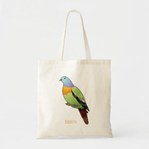 Roze-nekkige groene duivenvogel cartoon afbeelding tote bag