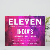 Roze Neon 11e verjaardag Kaart (Staand voorkant)