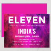 Roze Neon 11e verjaardag Kaart (Voorkant / Achterkant)