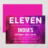 Roze Neon 11e verjaardag Kaart (Voorkant / Achterkant)