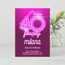Roze Neon 40th Birthday Party Invitation Kaart
