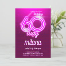 Roze Neon 60th Birthday Party Invitation Kaart
