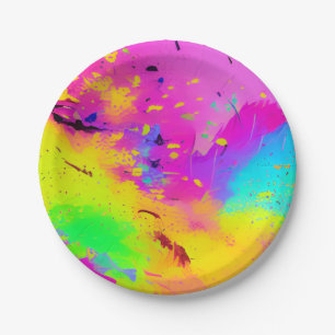 Roze Neon Abstracte Verfspatten Papieren Bordje