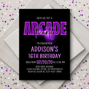 Roze Neon Arcade Feest Verjaardagsuitnodiging Kaart