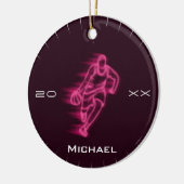 Roze Neon Basketball Player Ghost Silhouette Name Keramisch Ornament (Links)