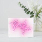 Roze Neon Bedankt Bord Trendy Briefkaart (Staand voorkant)
