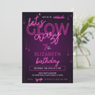 Roze Neon Birthday Party Laten we gloed gek worden Kaart