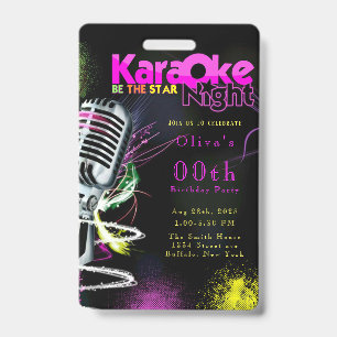 Roze Neon Black Karaoke 200th Birthday Party Invit Badge