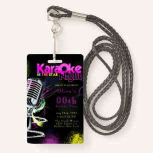 Roze Neon Black Karaoke 200th Birthday Party Invit Badge