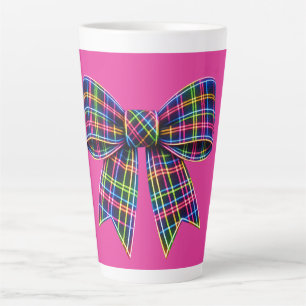 Roze Neon Boog Schotse Tartan Lint Cute Latte Mok