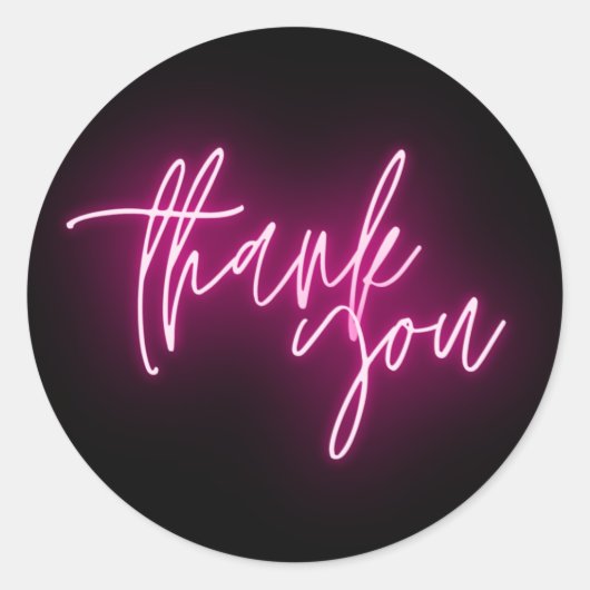Roze neon Dank je wel Ronde Sticker (Voorkant)