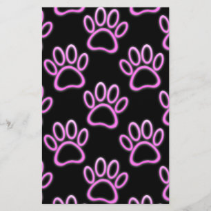 Roze Neon Dog Paw Print Briefpapier