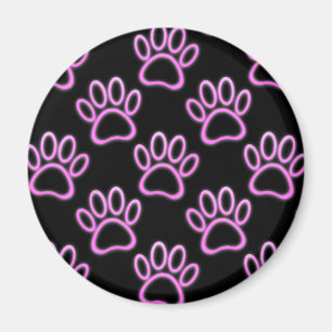 Roze Neon Dog Paw Print Magneet