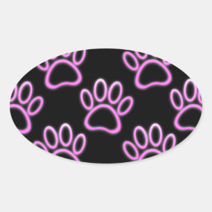 Roze Neon Dog Paw Print Ovale Sticker