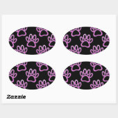 Roze Neon Dog Paw Print Ovale Sticker (Vel)