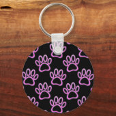 Roze Neon Dog Paw Print Sleutelhanger (Voorkant)