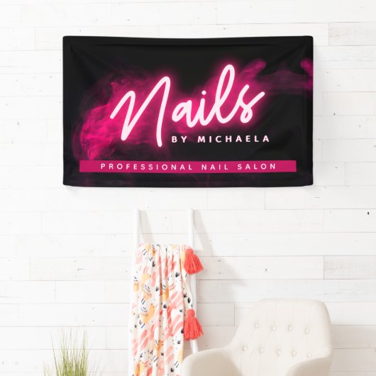 Roze neon en rook salon/technicus spandoek (Insitu)