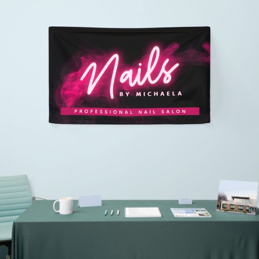 Roze neon en rook salon/technicus spandoek (Beurs)