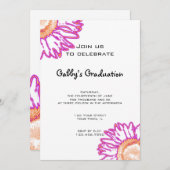 Roze Neon Flower Graduparty Invitation Kaart (Voorkant / Achterkant)