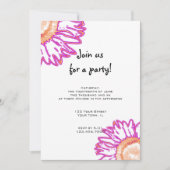 Roze Neon Flower Party-uitnodiging Kaart (Voorkant)