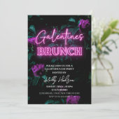 Roze Neon Galentine's Brunch Uitnodiging (Staand voorkant)