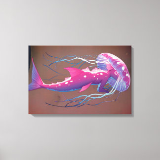 Roze Neon Kwallen Draak Oceaan Fantasie Canvas Afdruk