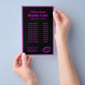 Roze Neon Light Lips Prijslijst Zwarte Flyer (Hand)