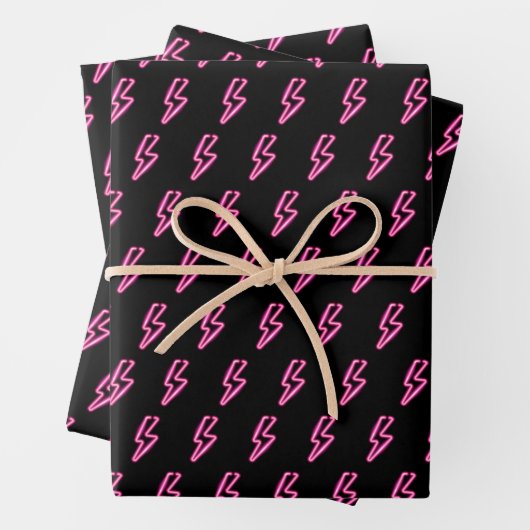 Roze Neon Lightning Bolt Patroon Inpakpapier Vel (In situ)