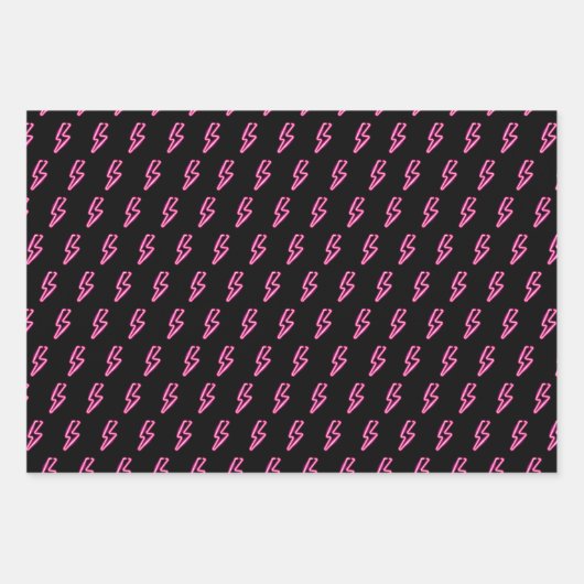 Roze Neon Lightning Bolt Patroon Inpakpapier Vel (Voorkant)