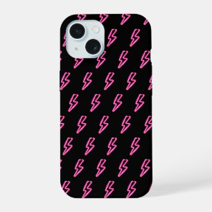 Roze Neon Lightning Bolt Patroon iPhone 15 Hoesje