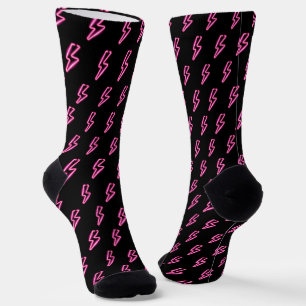 Roze Neon Lightning Bolt Patroon Sokken
