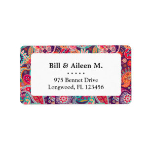 Roze neon Paisley-patroon Etiket