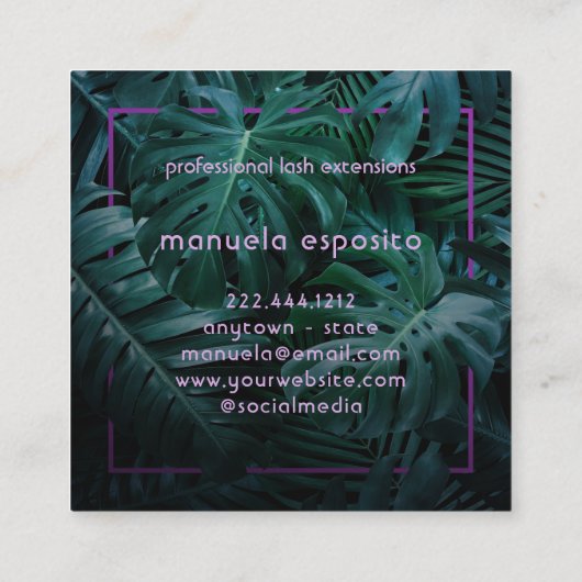 Roze Neon Tropical Lashes Business Vierkante Visitekaartje (Achterkant)