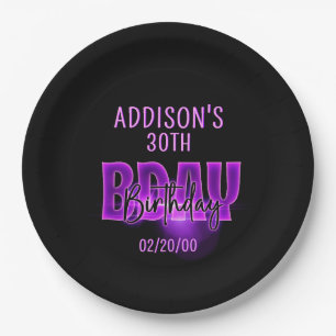Roze Neon Verjaardag Papieren Bordje
