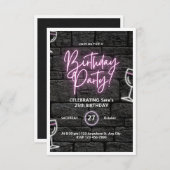 Roze Neon Verjaardagsfeest Aangepaste Uitnodiging (Voorkant / Achterkant)