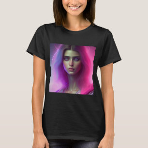 Roze Neon Vibrant Woman Paars Hair Kijk Wavy Colo T-shirt
