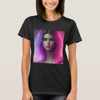Roze Neon Vibrant Woman Paars Hair Kijk Wavy Colo T-shirt
