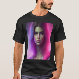Roze Neon Vibrant Woman Paars Hair Kijk Wavy Colo T-shirt