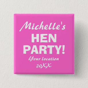 Roze neon vrijgezellenfeest badge knop voor meisje vierkante button 5,1 cm