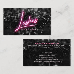 Roze Neon & Zwart Glitter Lash Extensions Salon Visitekaartje