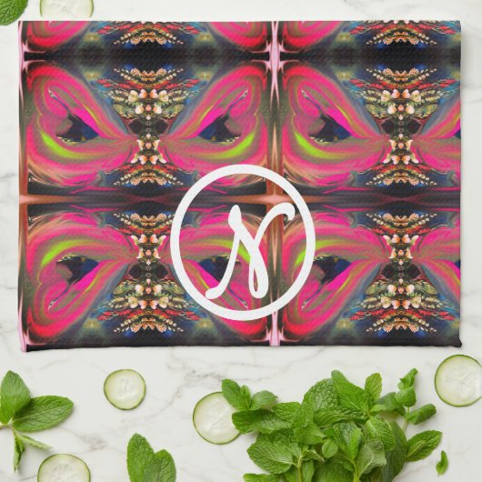 Roze neonharten theedoek (Gevouwen)