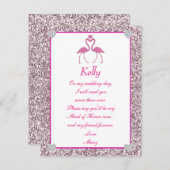 Roze nep glitters flamingo liefde bruidsmeisje kaa kaart (Voorkant / Achterkant)