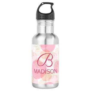 Roze Nep Goud Glitter Monogram Naam Waterfles